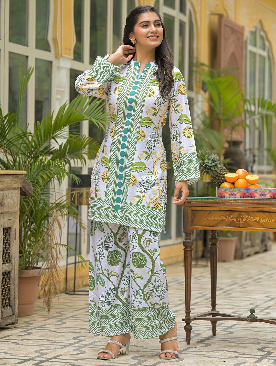 women printed long sleeve regular fit ethnic co-ord set - 22177048 -  Standard Image - 1