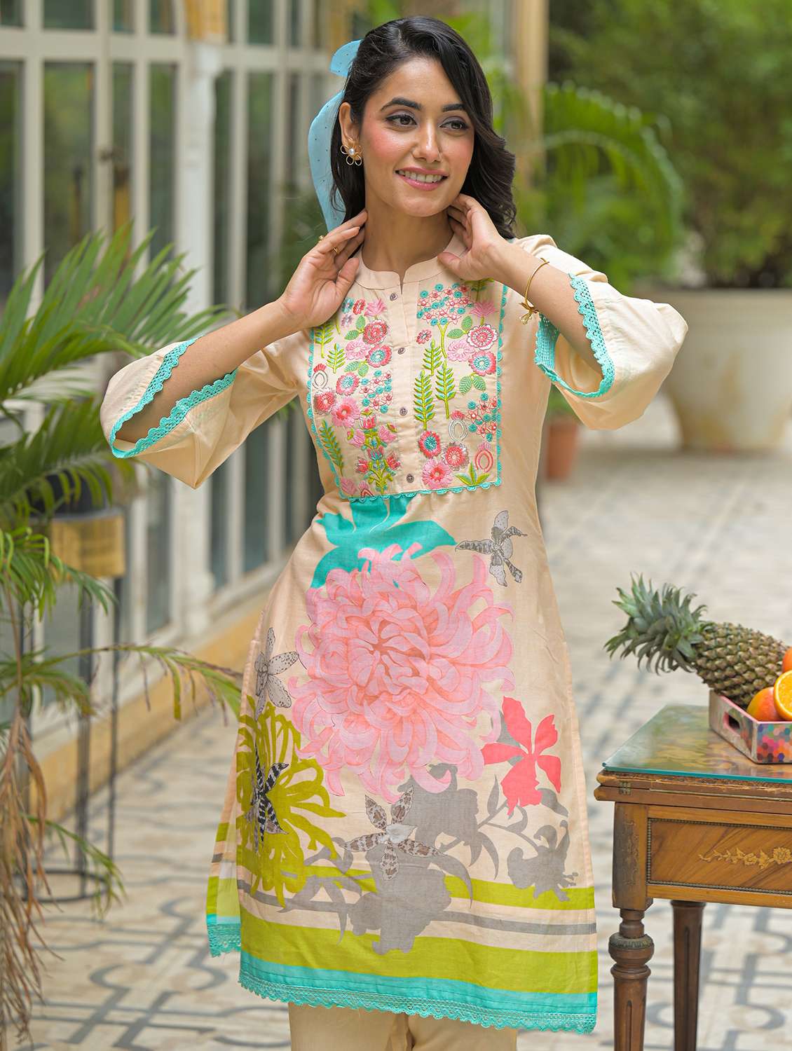 women floral printed long sleeve regular fit ethnic co-ord set - 22177049 -  Standard Image - 4