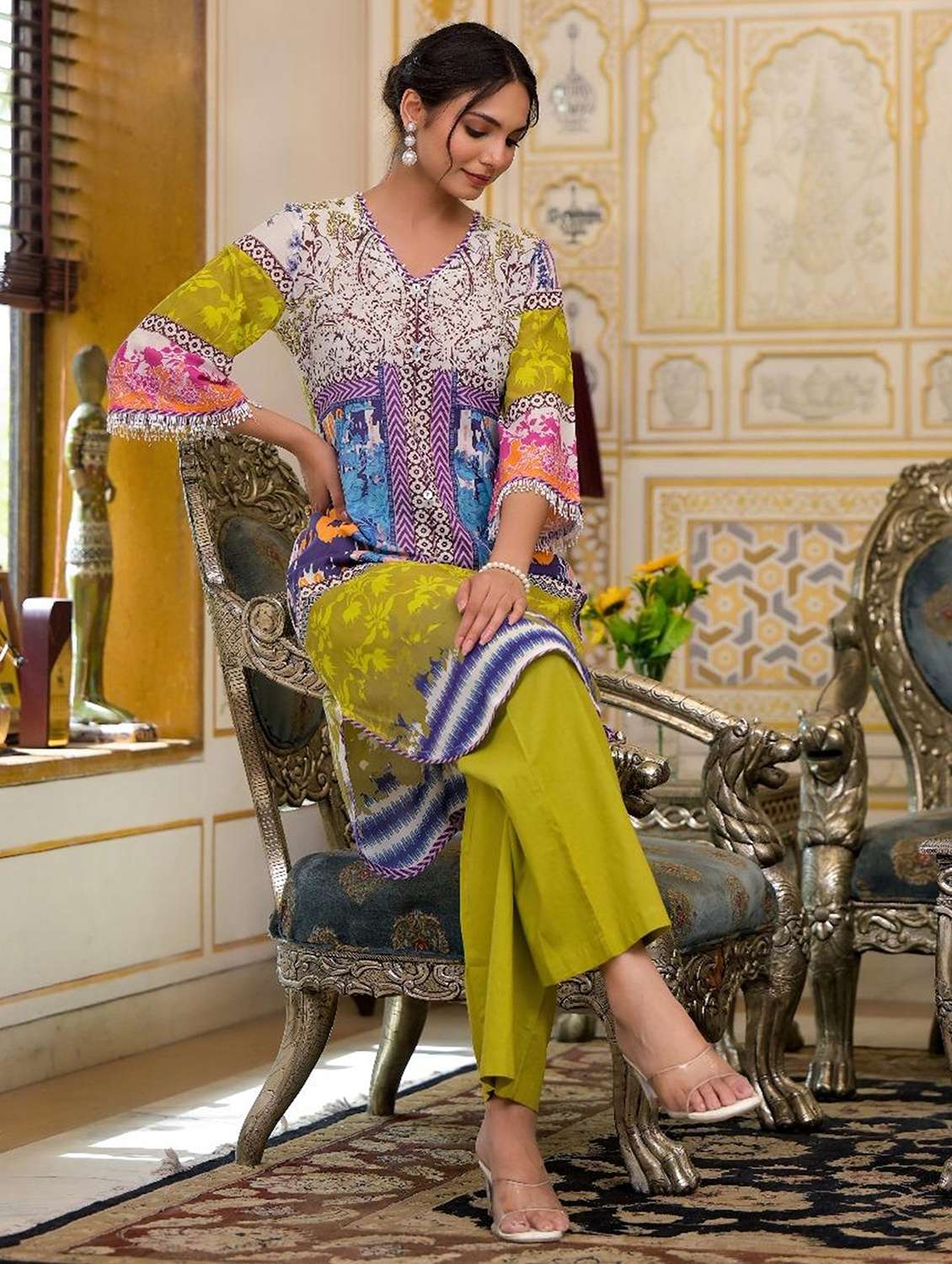 women printed three quarter sleeve kurta palazzo set - 22177058 -  Standard Image - 4