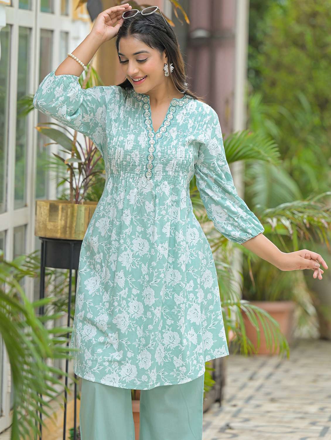 women floral printed three quarter sleeve regular fit ethnic co-ord set - 22177060 -  Standard Image - 4