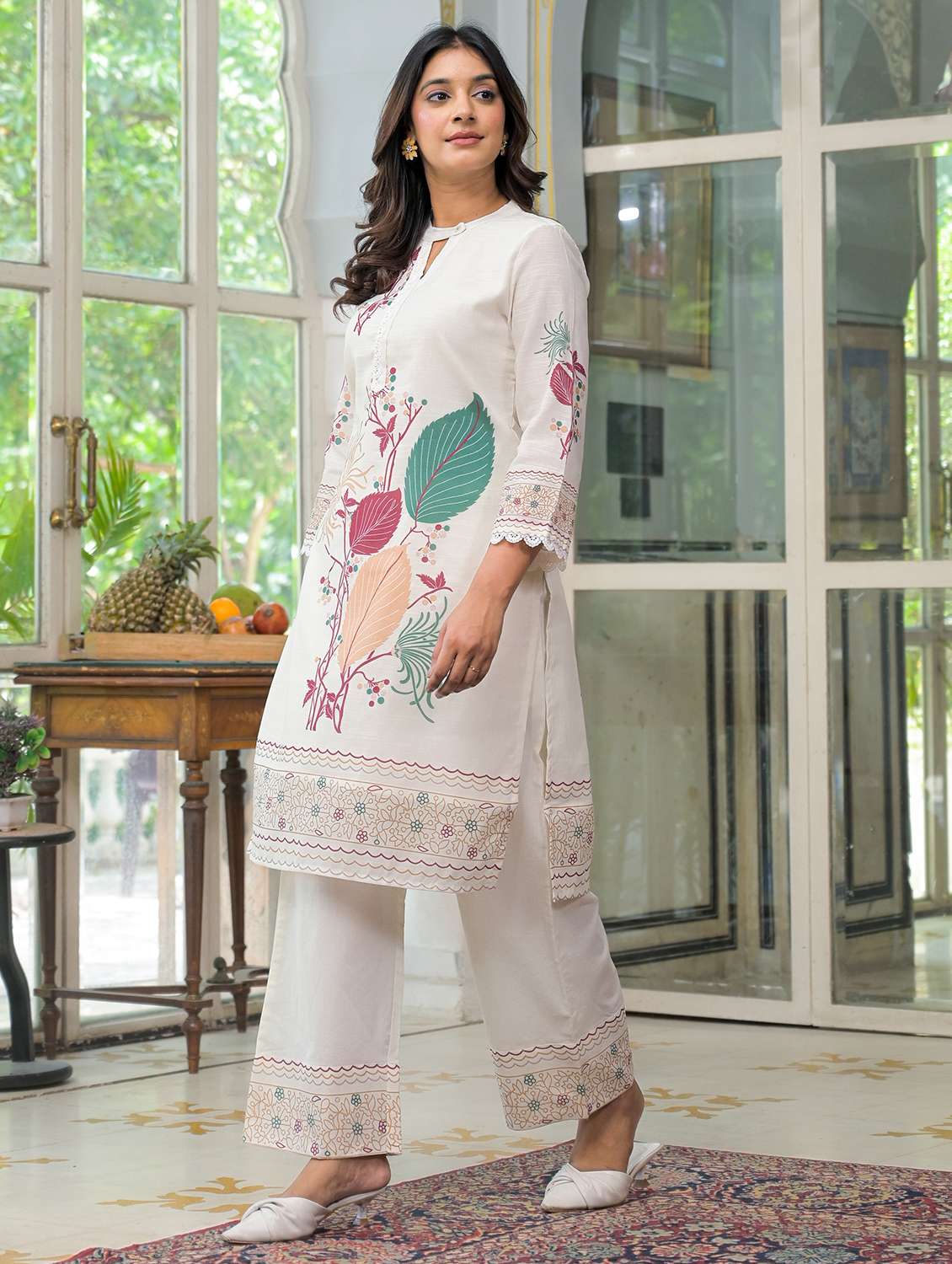 women printed three quarter sleeve regular fit ethnic co-ord set - 22177063 -  Standard Image - 1