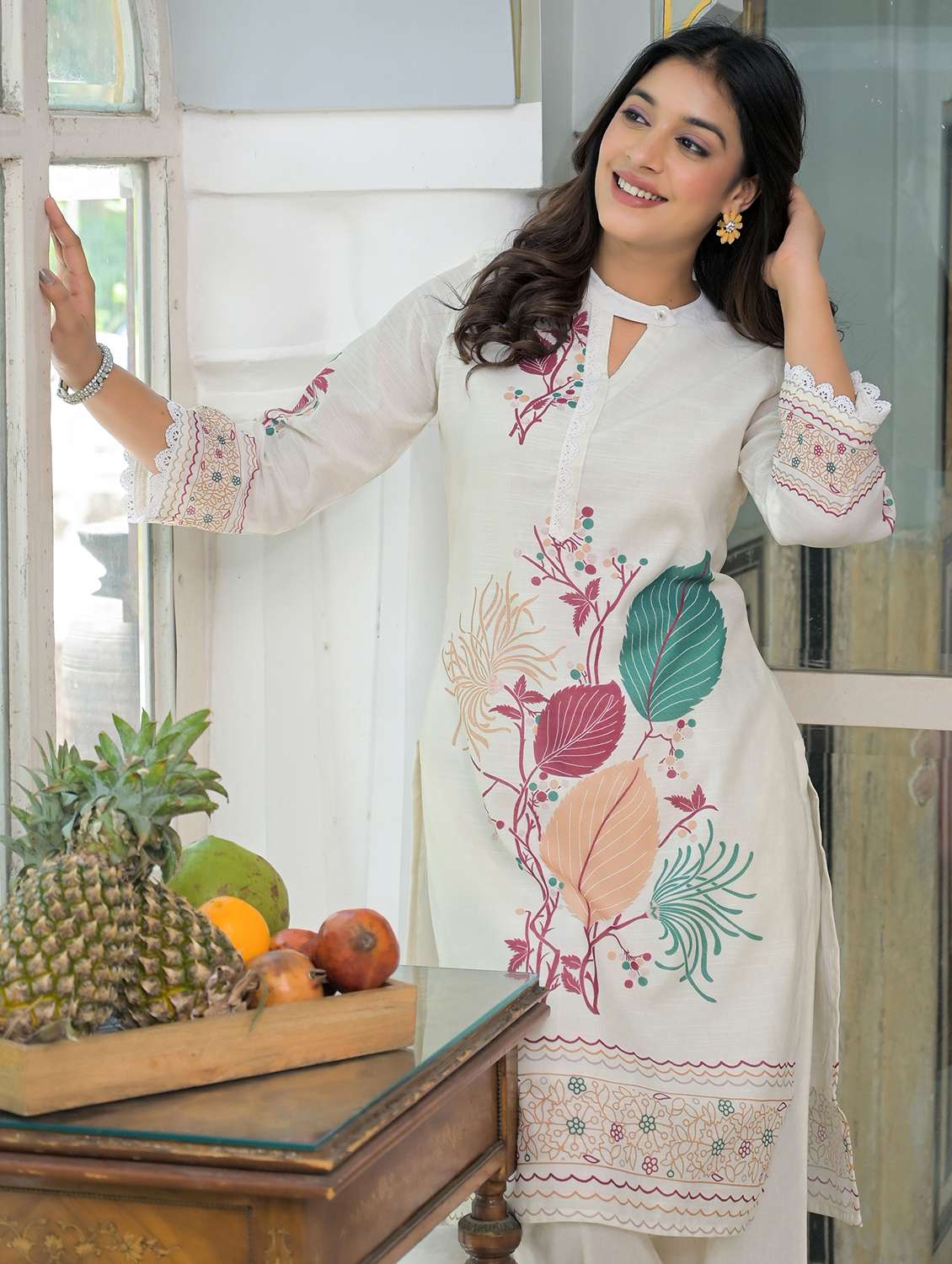 women printed three quarter sleeve regular fit ethnic co-ord set - 22177063 -  Standard Image - 4