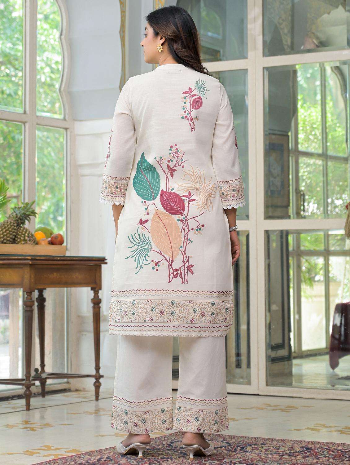 women printed three quarter sleeve regular fit ethnic co-ord set - 22177063 -  Standard Image - 4