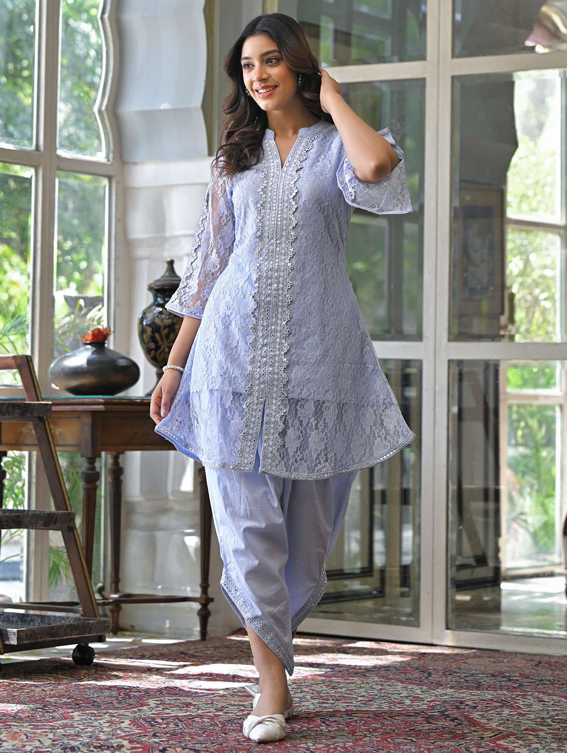 women self design three quarter sleeve ethnic co-ord set - 22177065 -  Standard Image - 4