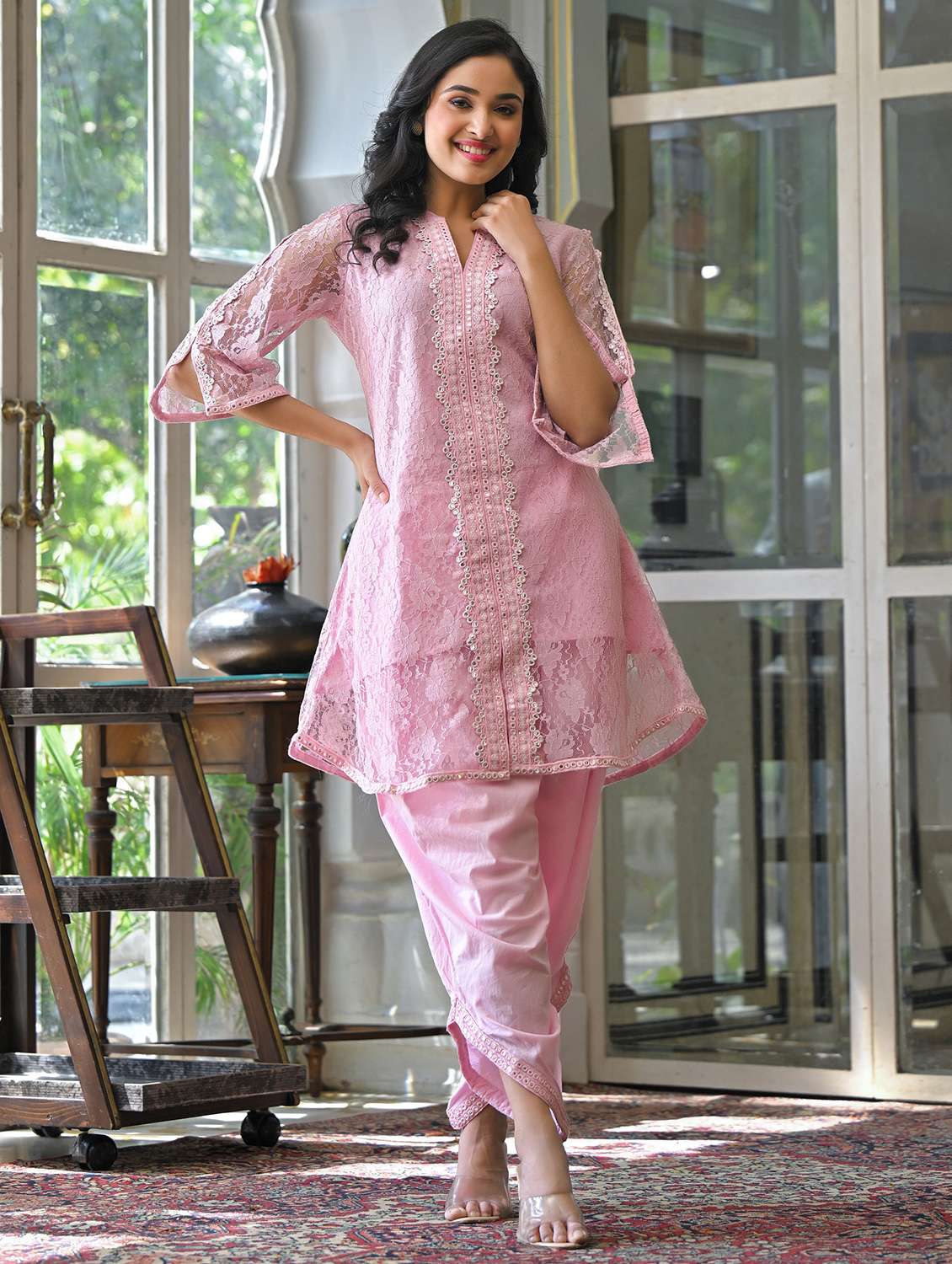 women self design three quarter sleeve ethnic co-ord set - 22177066 -  Standard Image - 4