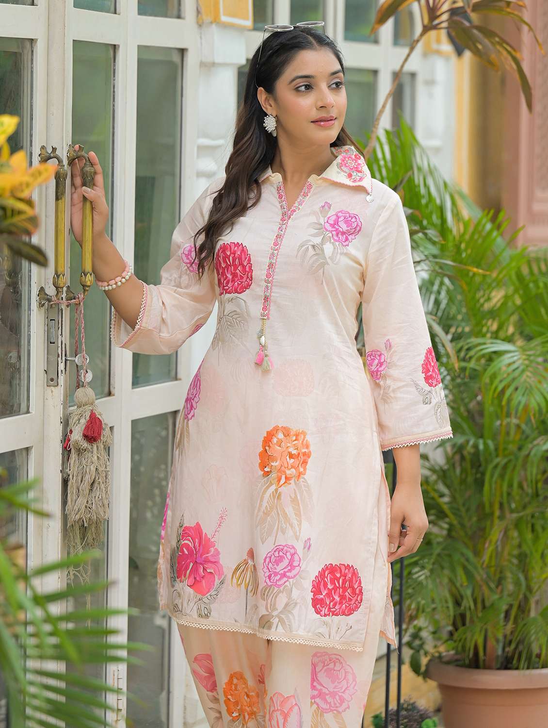 women floral printed three quarter sleeve regular fit ethnic co-ord set - 22177067 -  Standard Image - 4