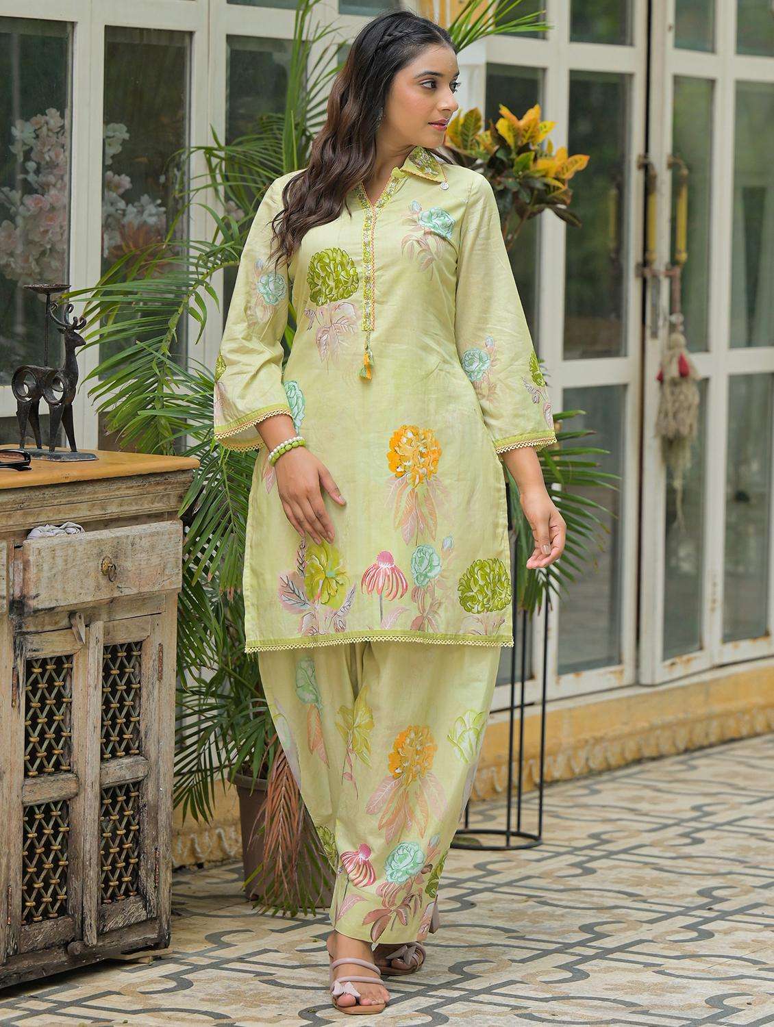 women floral printed three quarter sleeve regular fit ethnic co-ord set - 22177068 -  Standard Image - 4