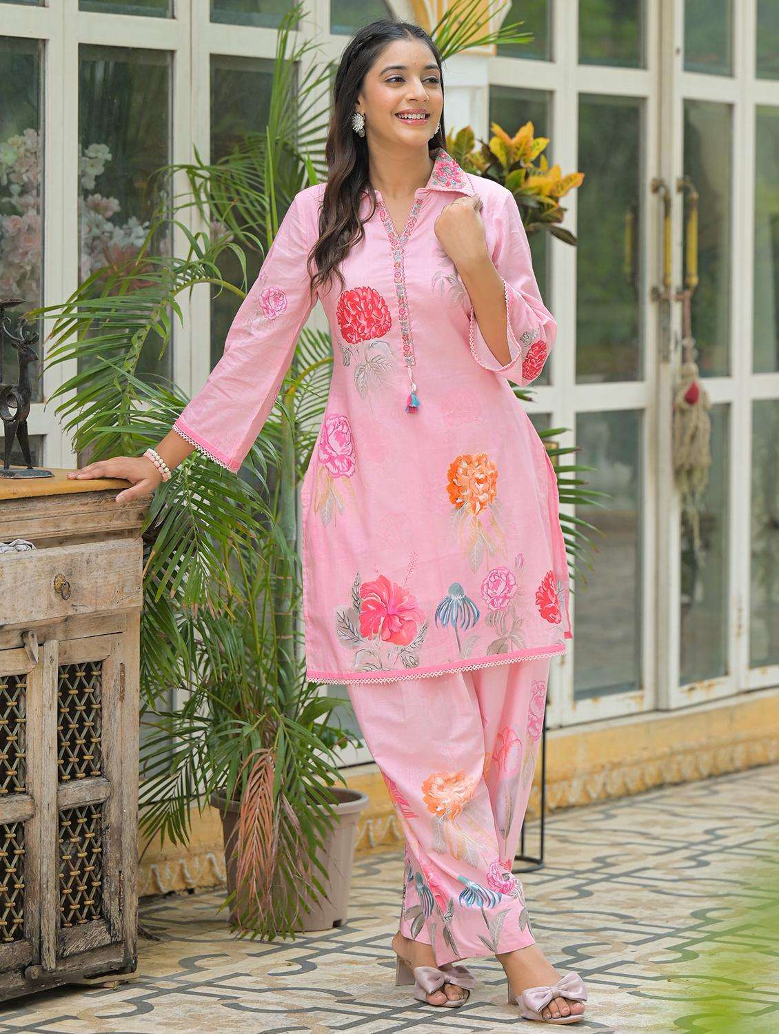 women floral printed three quarter sleeve regular fit ethnic co-ord set - 22177069 -  Standard Image - 4