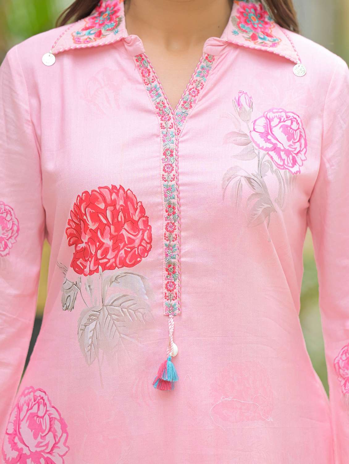 women floral printed three quarter sleeve regular fit ethnic co-ord set - 22177069 -  Standard Image - 6