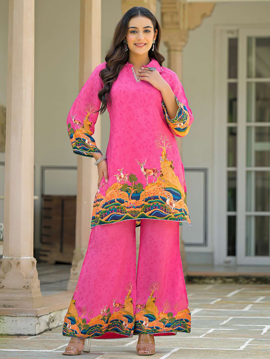 women printed three quarter sleeve regular fit ethnic co-ord set - 22177070 -  Standard Image - 1