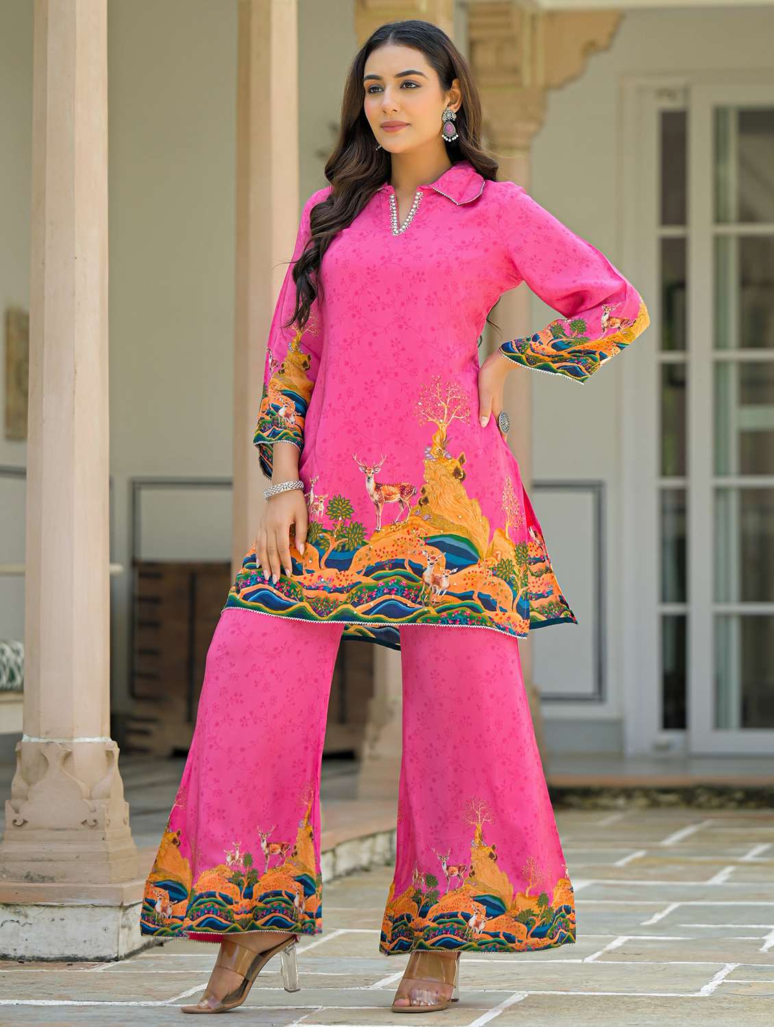 women printed three quarter sleeve regular fit ethnic co-ord set - 22177070 -  Standard Image - 4