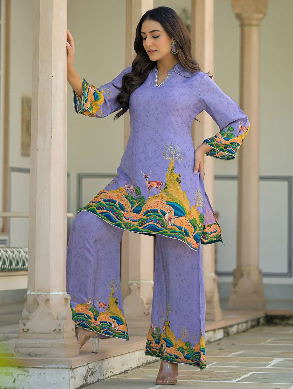 women printed three quarter sleeve regular fit ethnic co-ord set - 22177071 -  Standard Image - 4