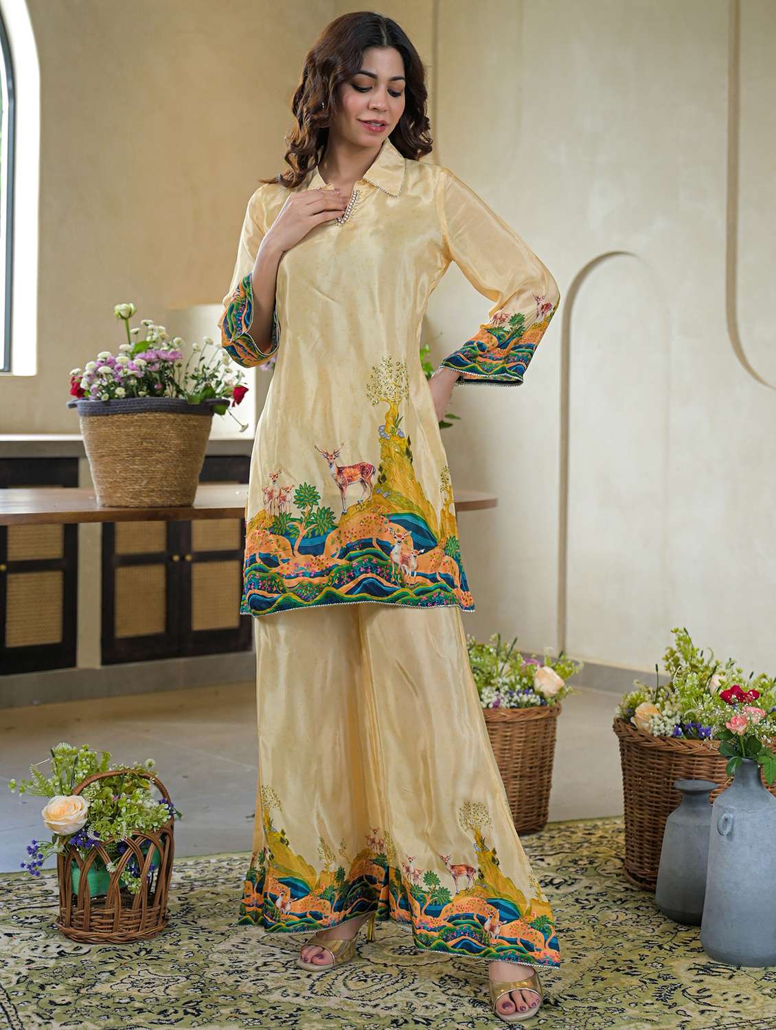 women printed three quarter sleeve regular fit ethnic co-ord set - 22177072 -  Standard Image - 4