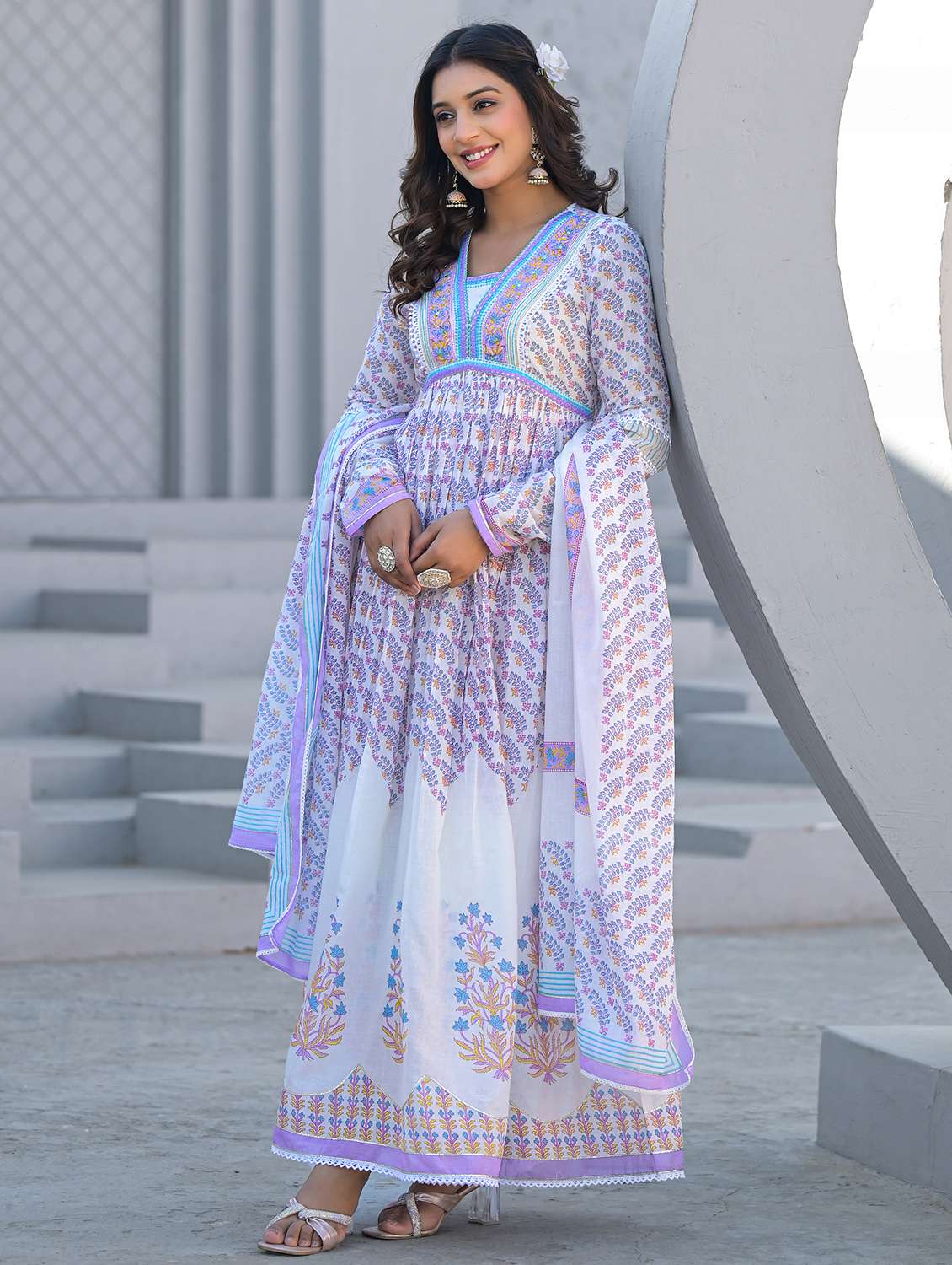 women printed long sleeve kurta with dupatta set - 22177076 -  Standard Image - 1