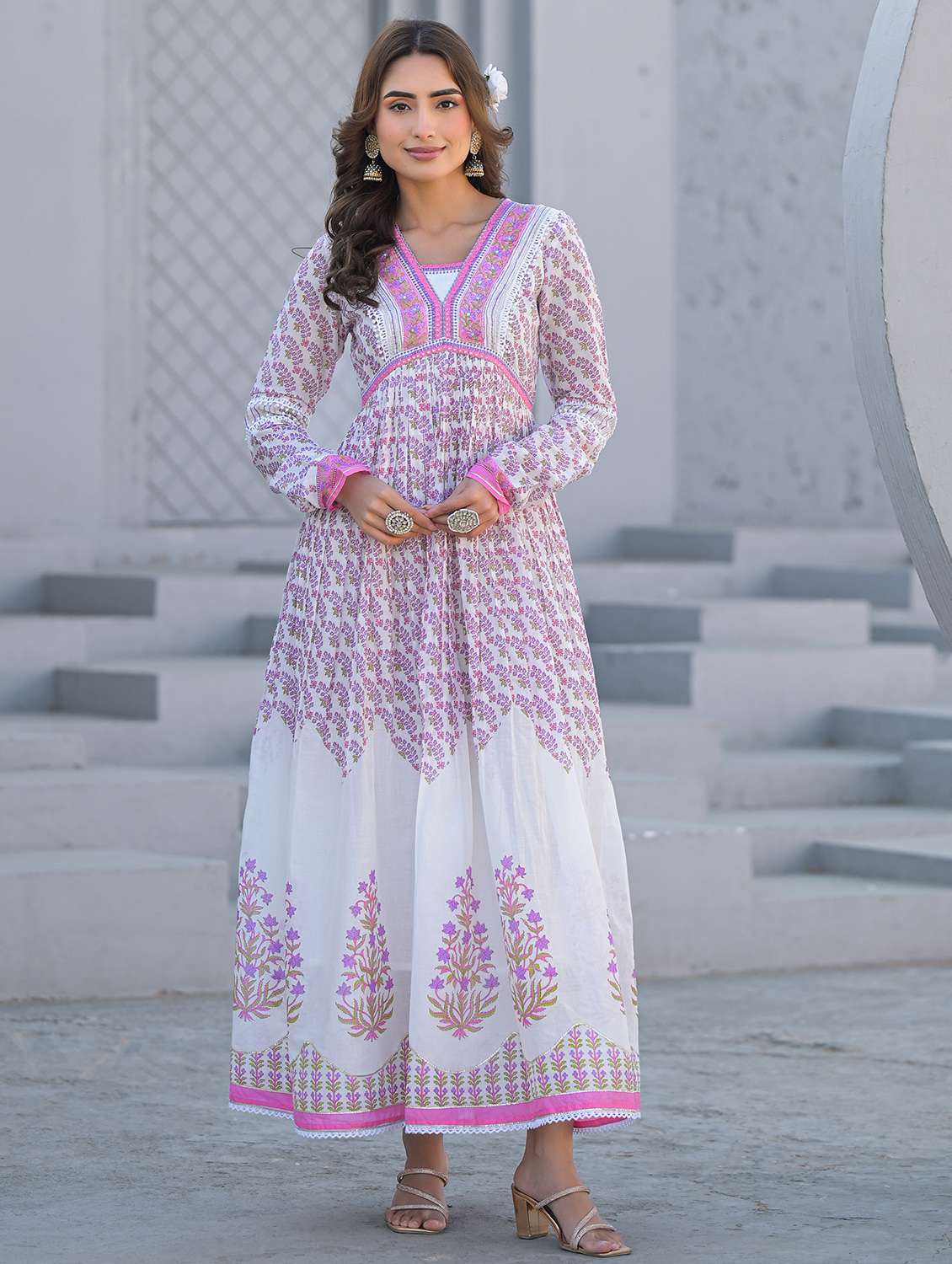 women printed long sleeve kurta with dupatta set - 22177077 -  Standard Image - 1
