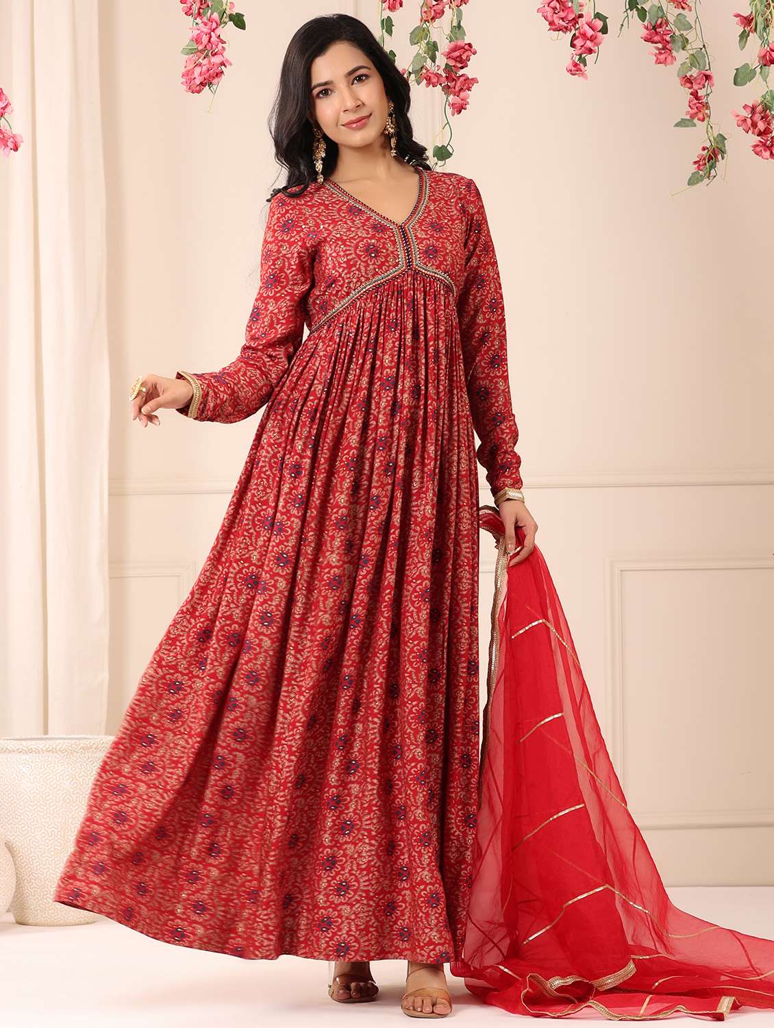 women printed long sleeve kurta with dupatta set - 22177079 -  Standard Image - 1