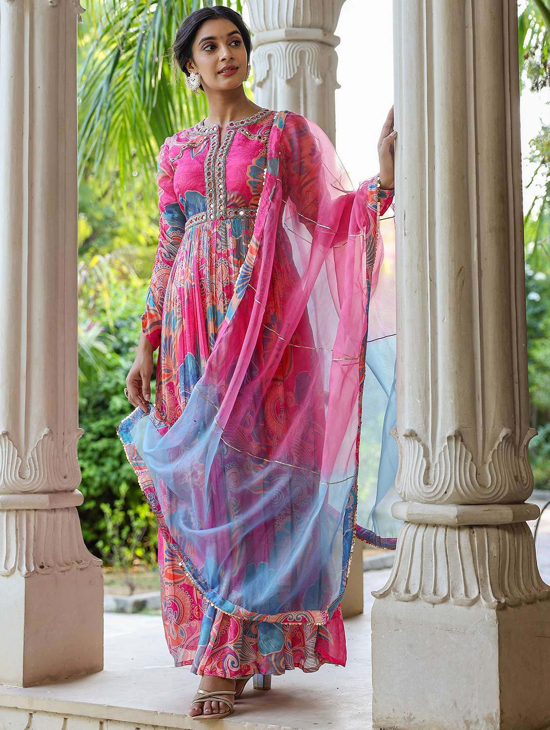 women printed long sleeve kurta with dupatta set - 22177080 -  Standard Image - 1