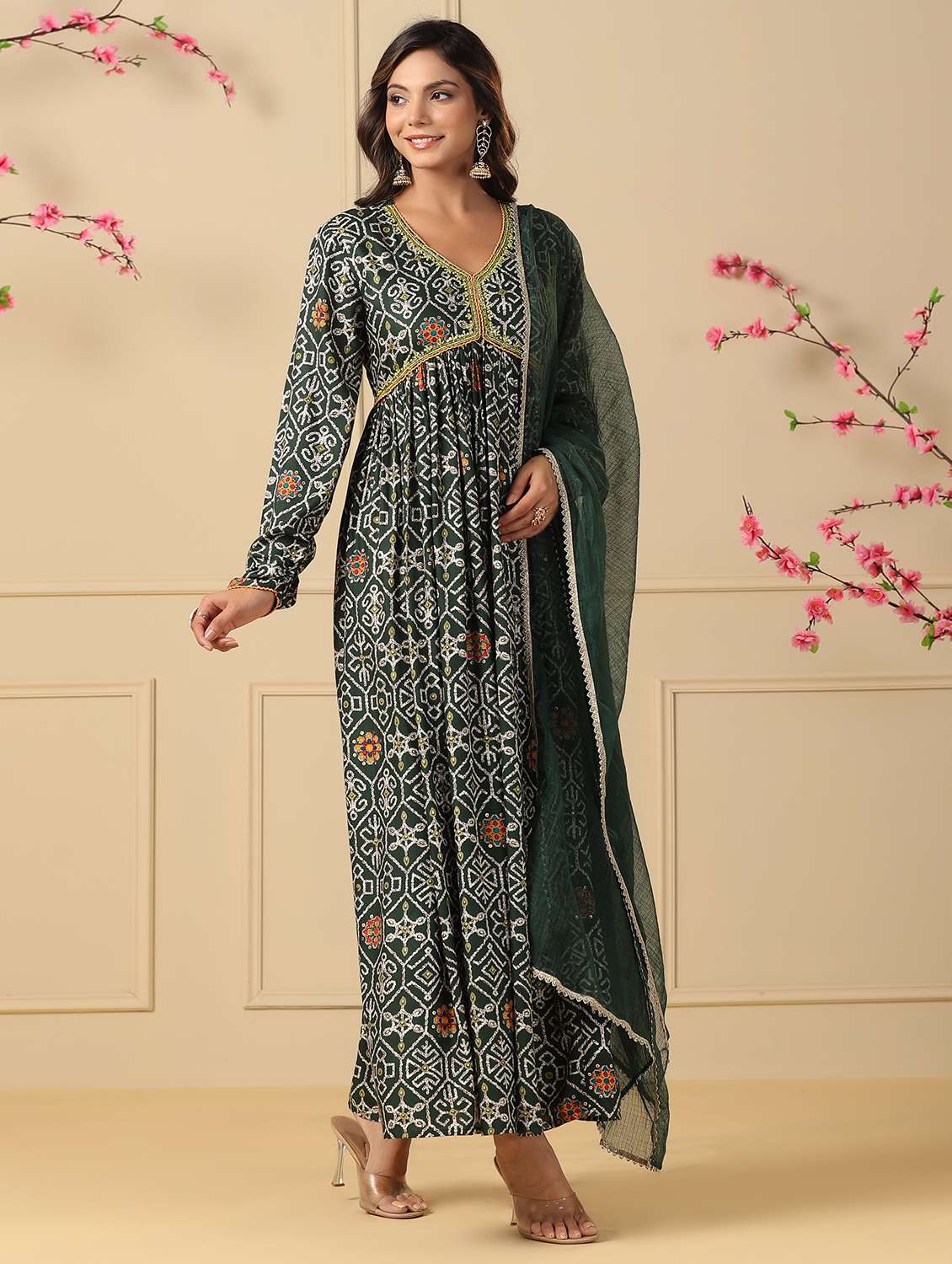 women printed long sleeve kurta with dupatta set - 22177081 -  Standard Image - 1