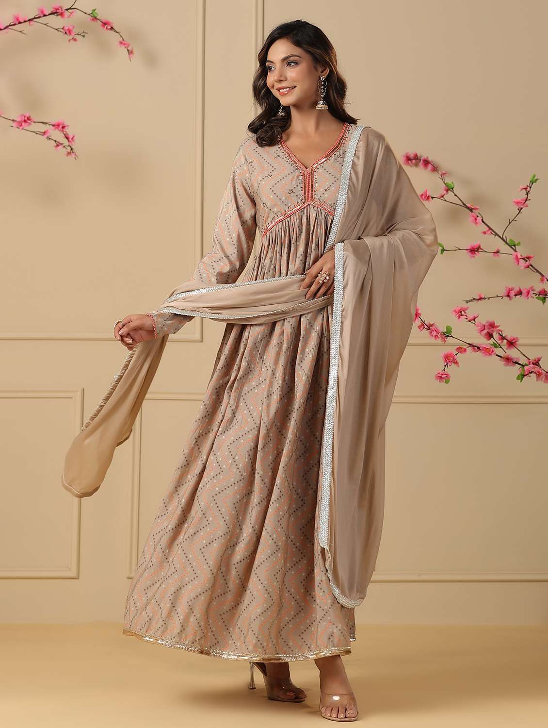 women printed long sleeve kurta with dupatta set - 22177082 -  Standard Image - 1