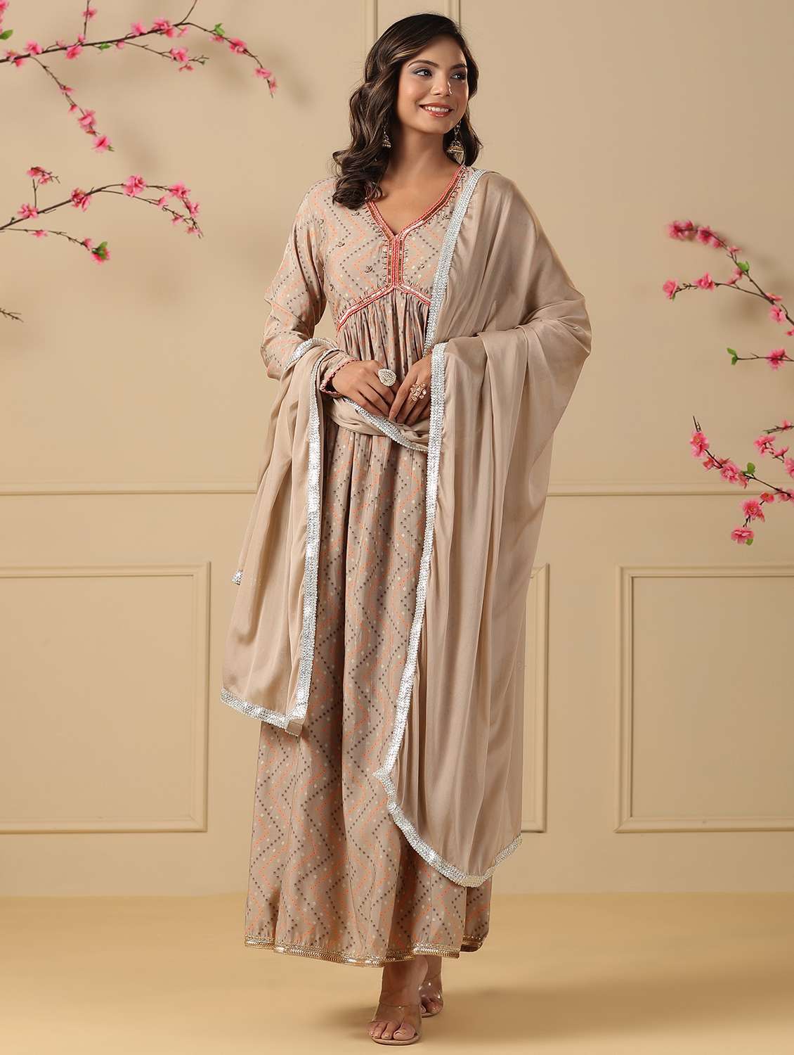 women printed long sleeve kurta with dupatta set - 22177082 -  Standard Image - 4