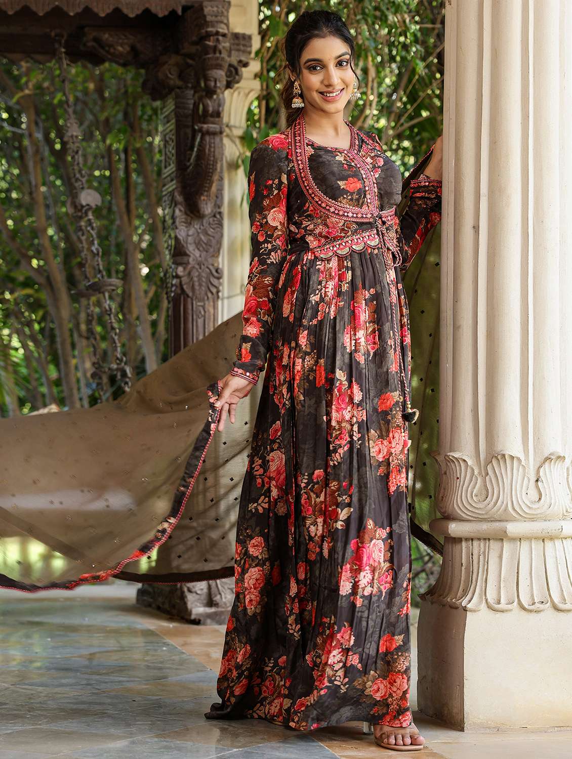 women floral printed long sleeve kurta with dupatta set - 22177083 -  Standard Image - 1