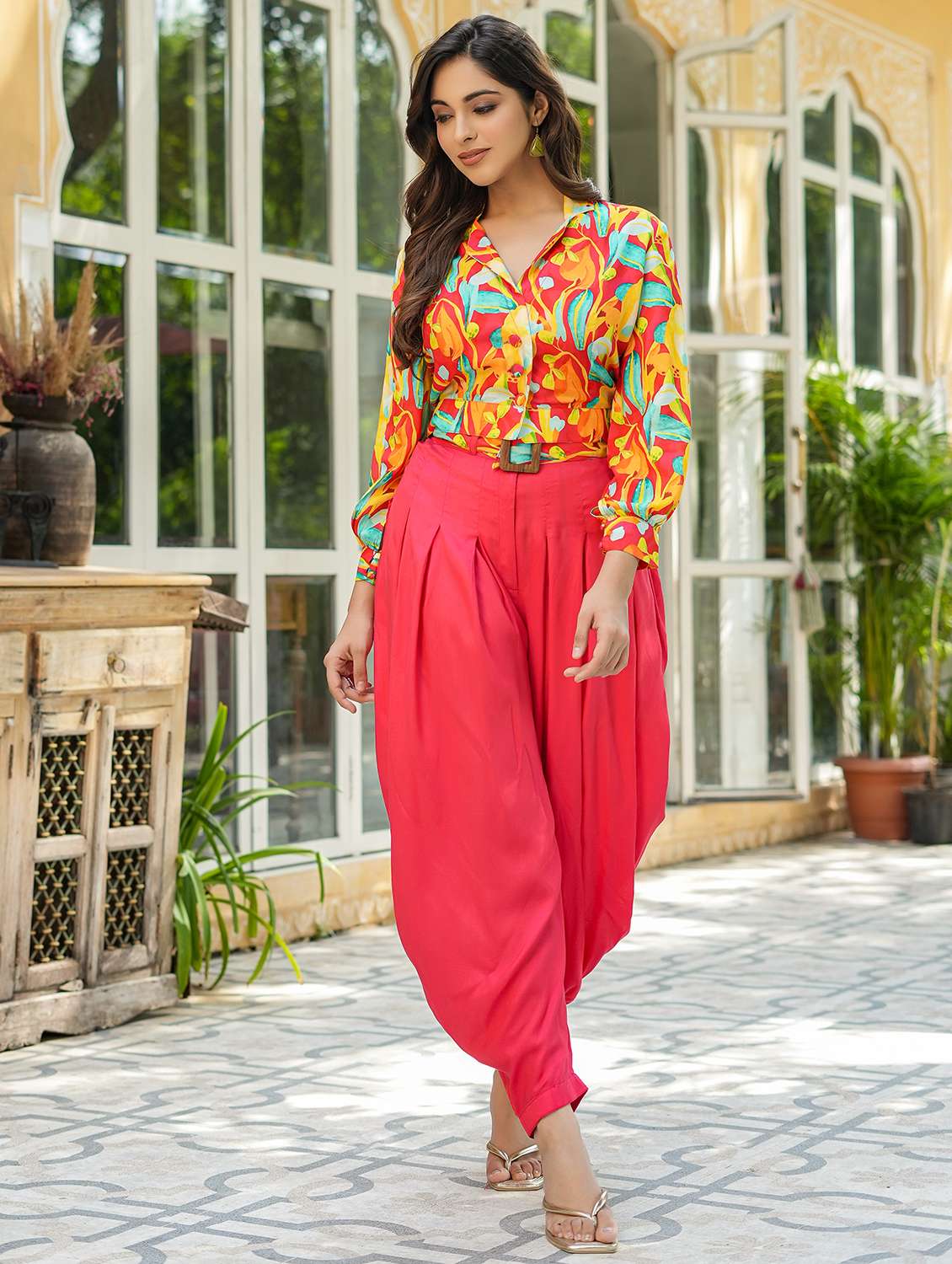 women printed long sleeve ethnic co-ord set