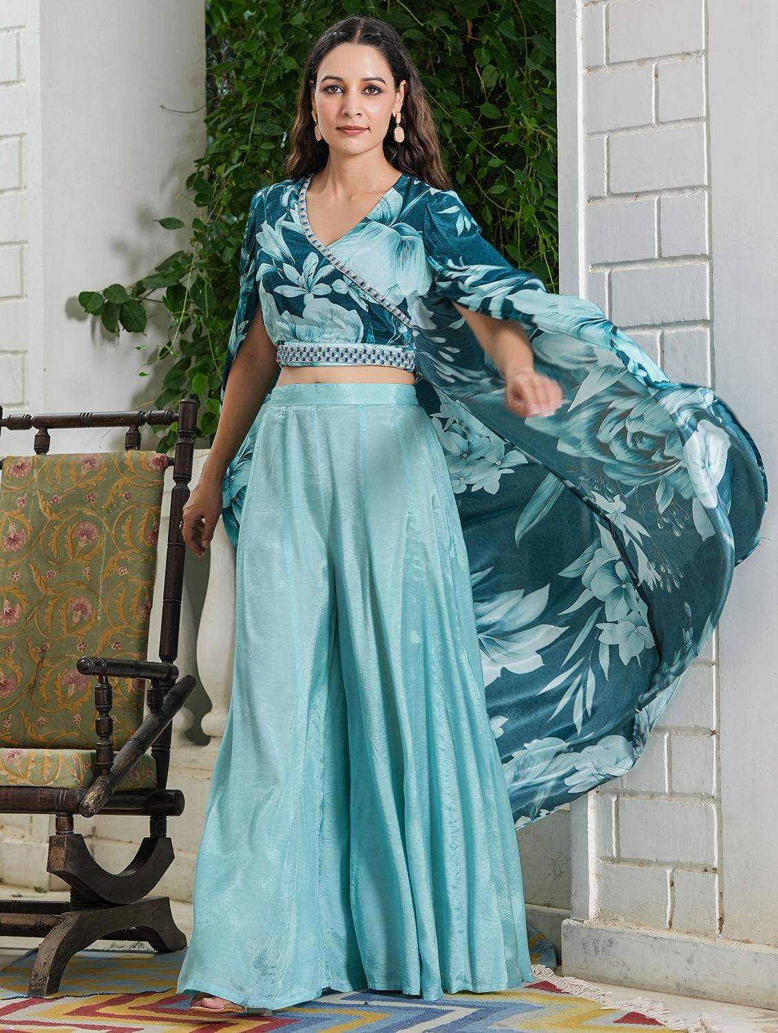 women floral printed v neck fusion set