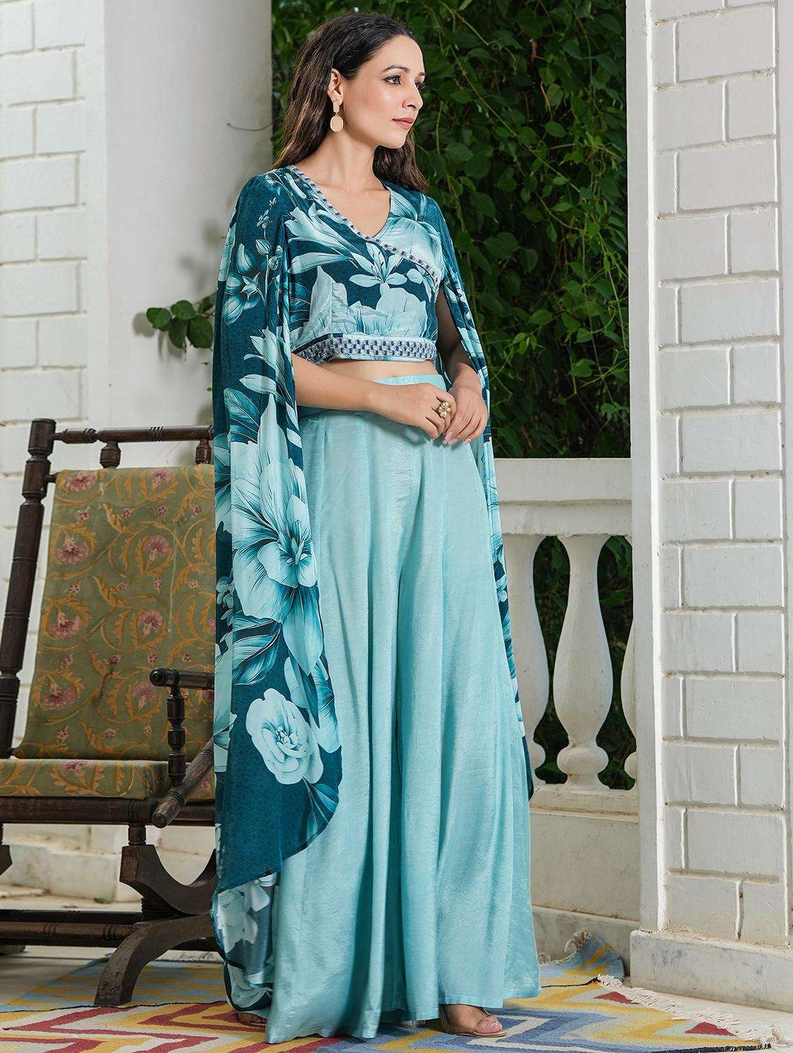 women floral printed v neck fusion set - 22177097 -  Standard Image - 4