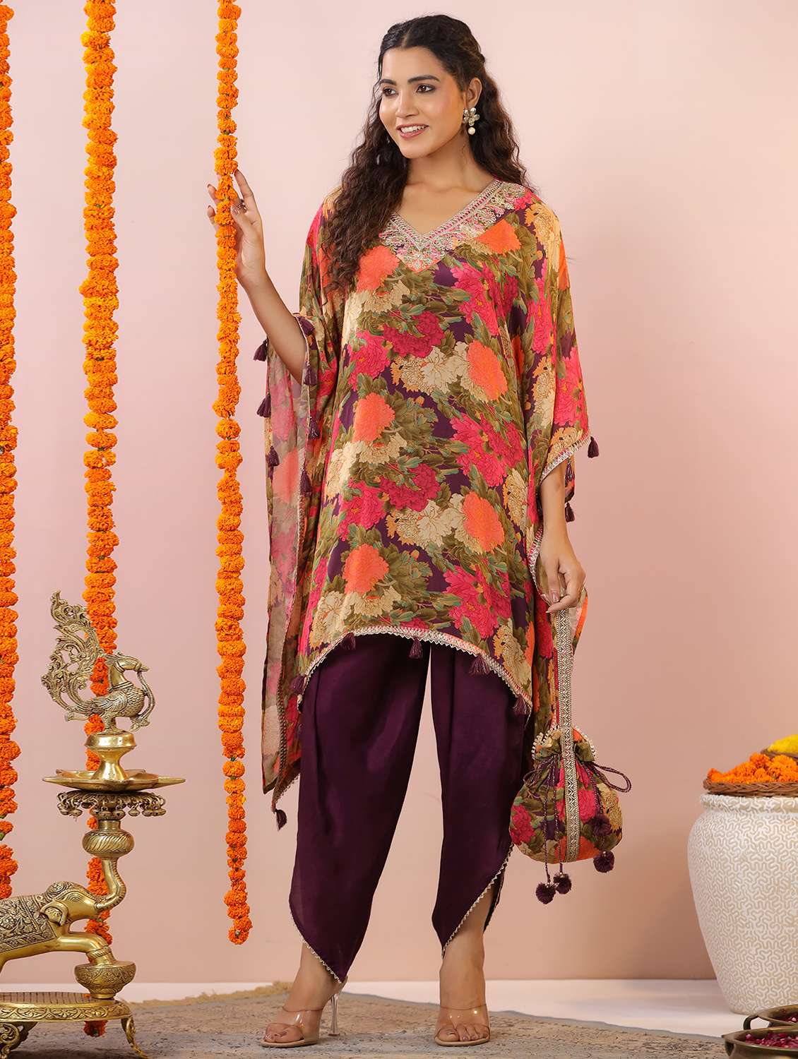 women floral printed kimono sleeve kaftan salwar set - 22177098 -  Standard Image - 1