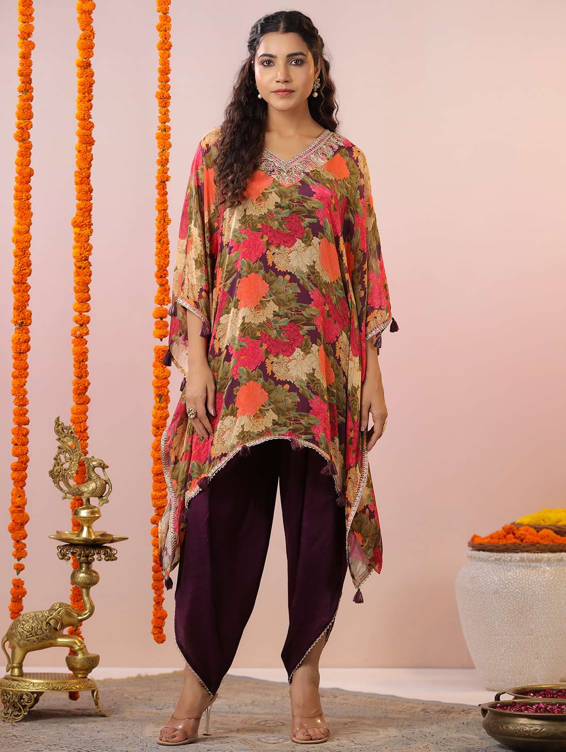 women floral printed kimono sleeve kaftan salwar set - 22177098 -  Standard Image - 4