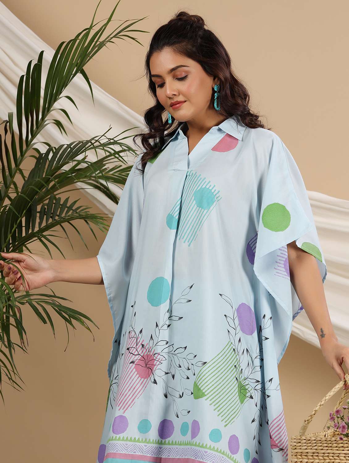 women printed kimono sleeve kaftan kurta pant set - 22177099 -  Standard Image - 4