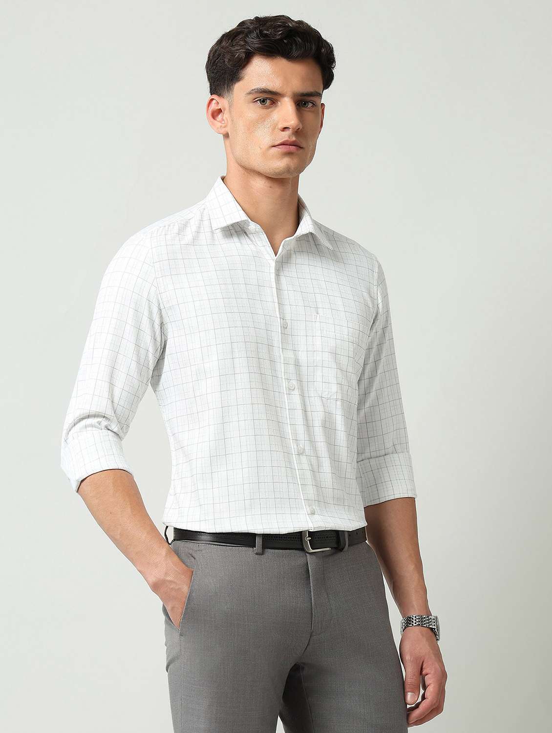 men checkered collared long sleeve formal shirt - 22177113 -  Standard Image - 1