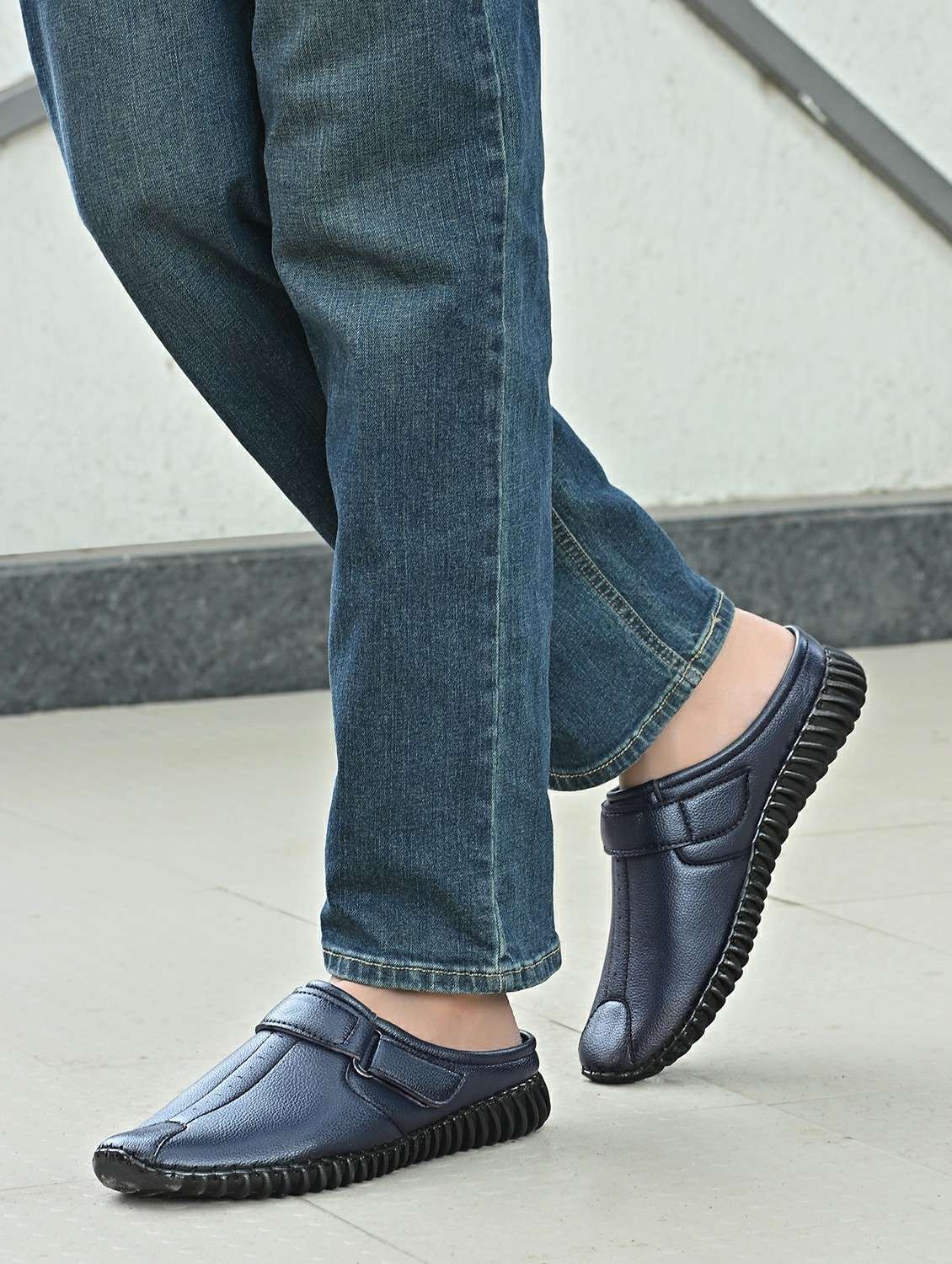 men blue solid slip on sandal - 22177161 -  Standard Image - 1