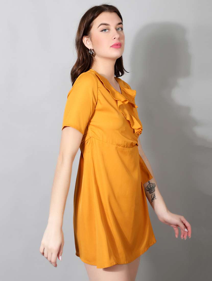 women solid short sleeve wrap dress - 22177166 -  Standard Image - 1