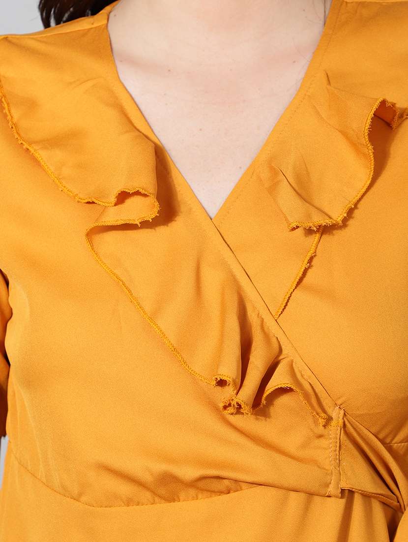 women solid short sleeve wrap dress - 22177166 -  Standard Image - 6