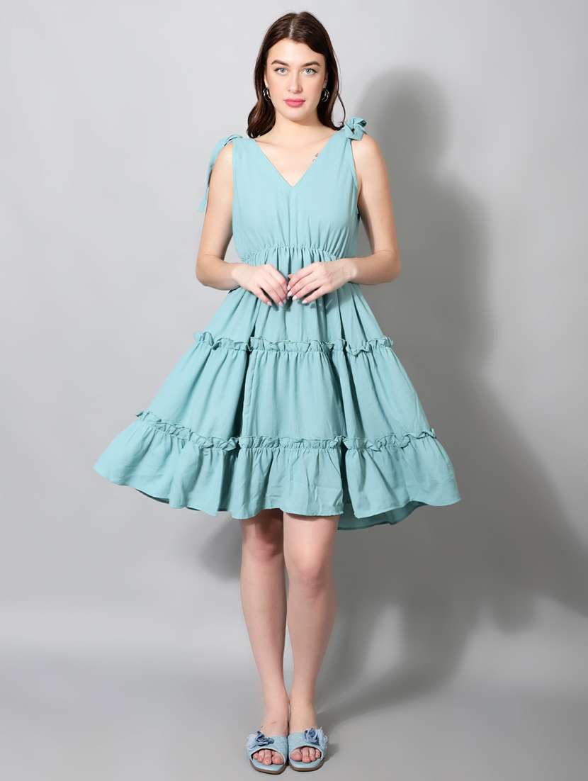 women solid sleeveless tiered dress - 22177167 -  Standard Image - 1