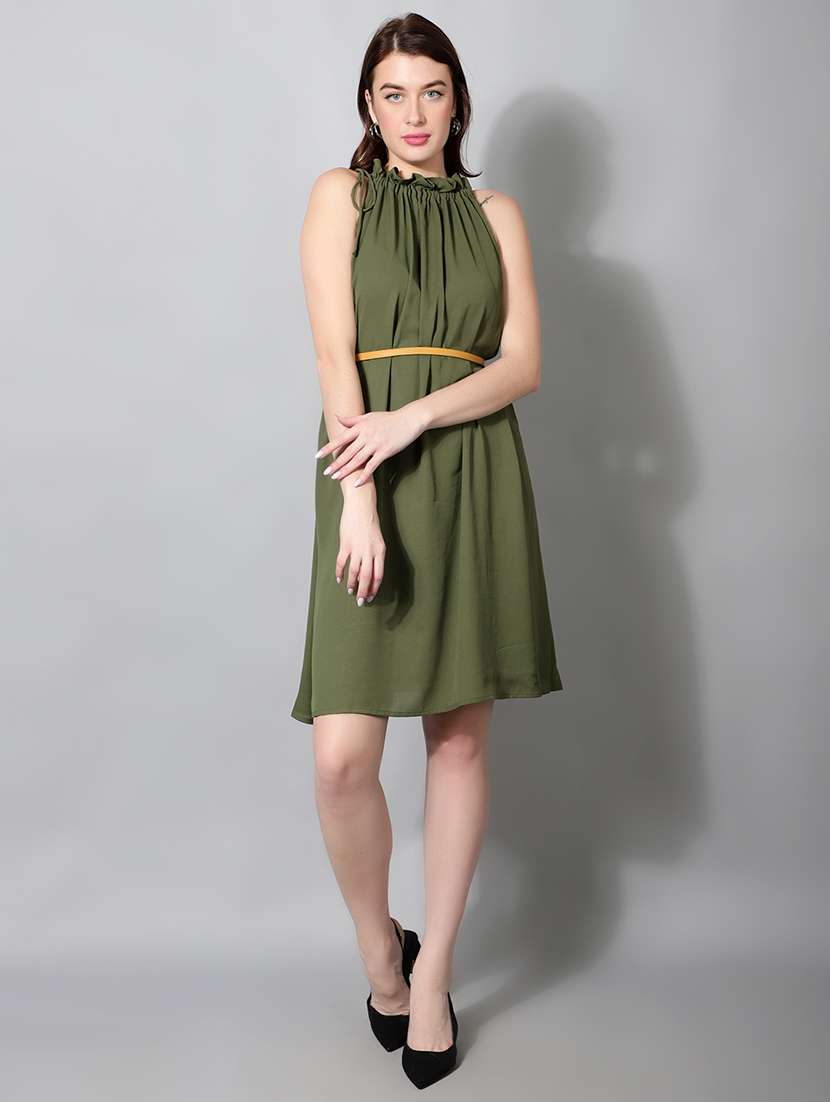 women solid halter neck sleeveless a-line dress - 22177170 -  Standard Image - 1