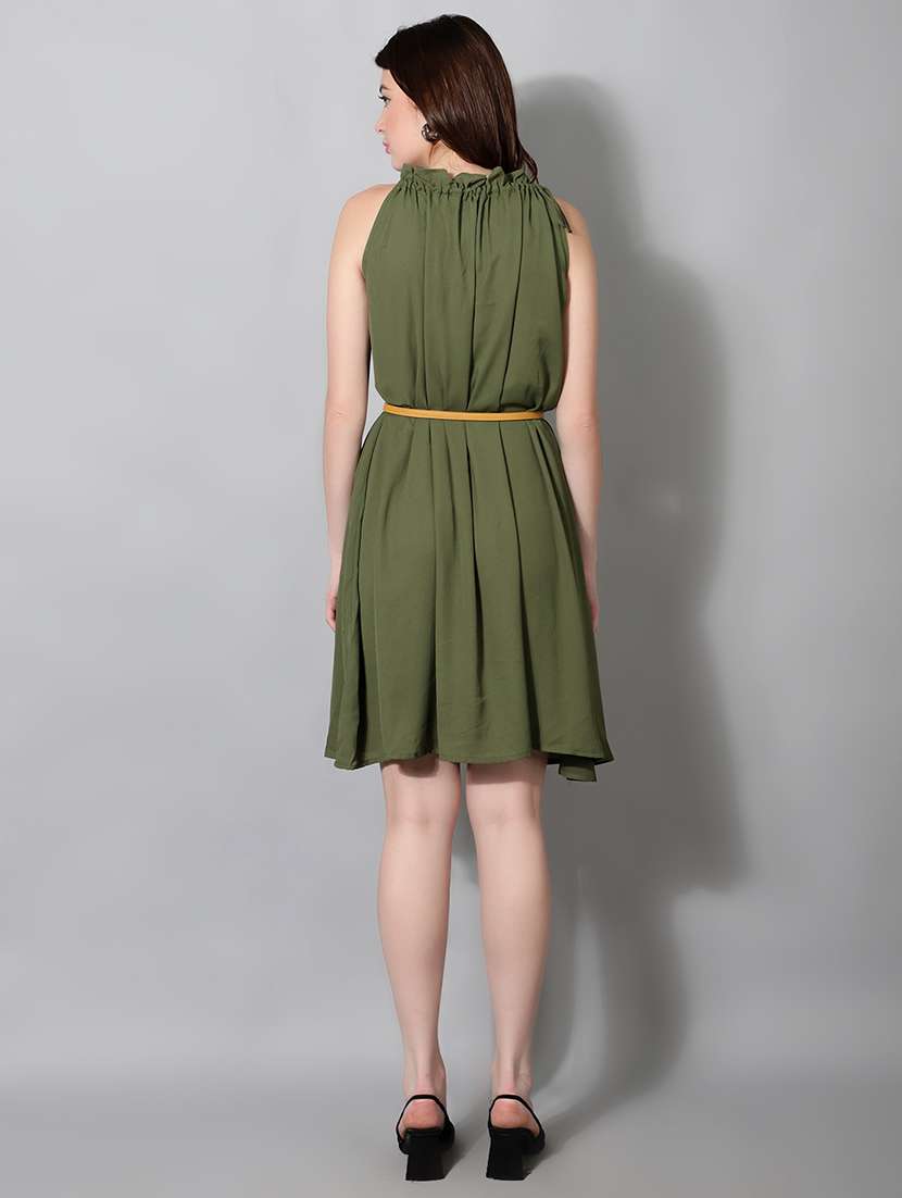 women solid halter neck sleeveless a-line dress - 22177170 -  Standard Image - 4