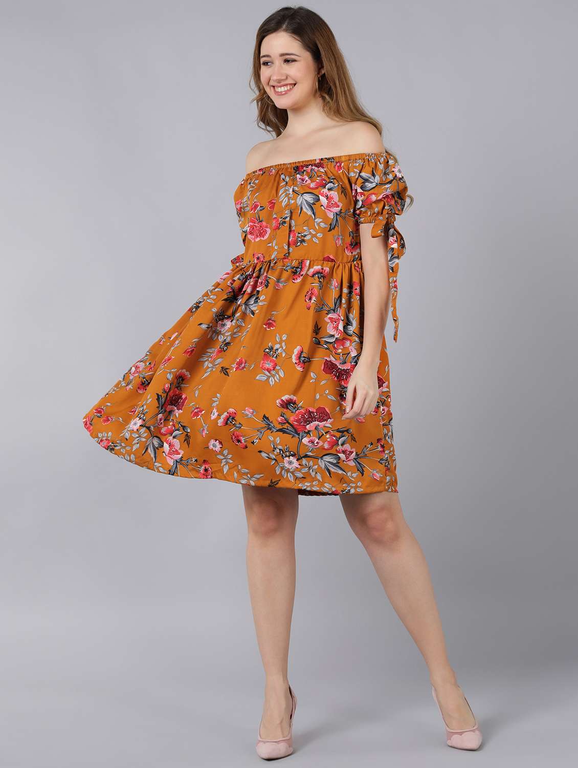 women floral print off shoulder fit & flare dress - 22177171 -  Standard Image - 1