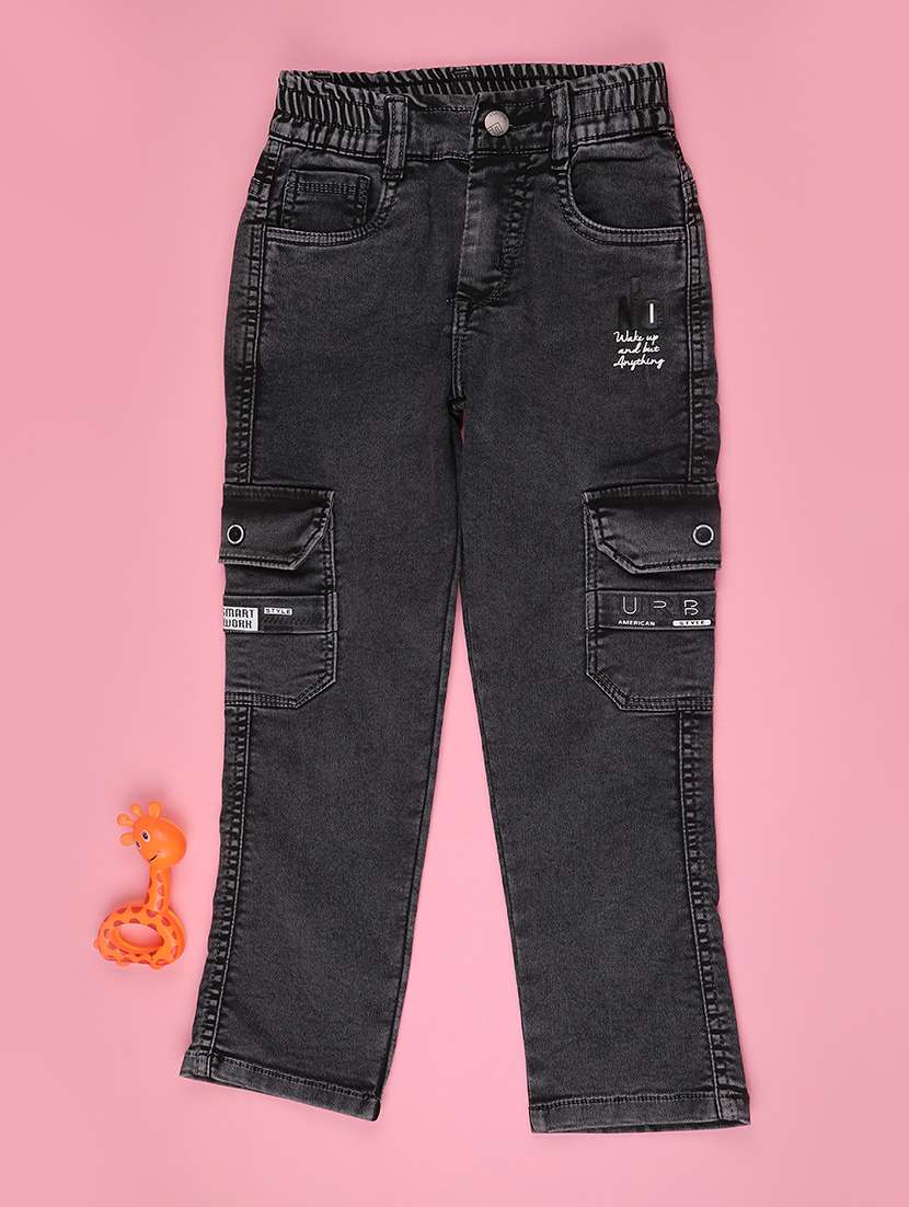 boys solid mid rise denim cargo