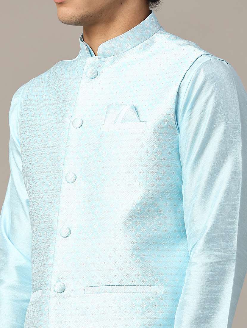 Blue Kurta Pyjama With Jacket Ethnic Wear Set - 22177218 -  Standard Image - 1