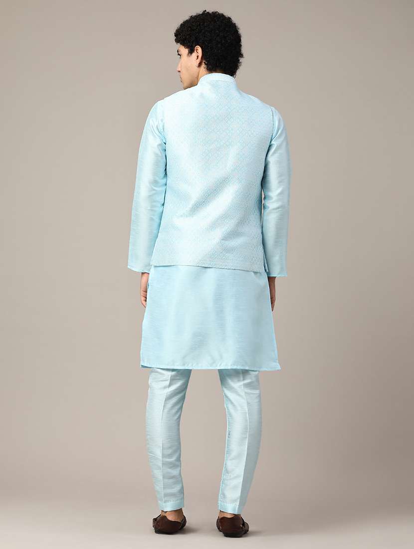 Blue Kurta Pyjama With Jacket Ethnic Wear Set - 22177218 -  Standard Image - 4