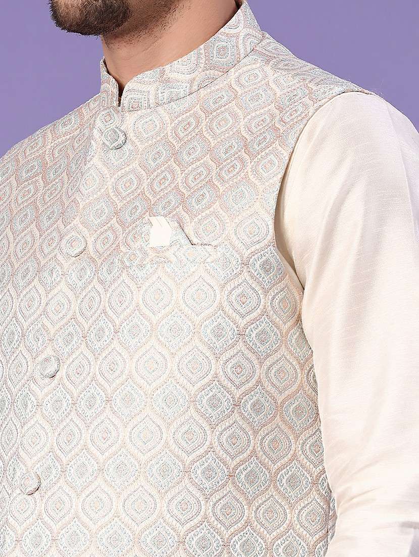 Beige Kurta Pyjama With Jacket Ethnic Wear Set - 22177220 -  Standard Image - 1