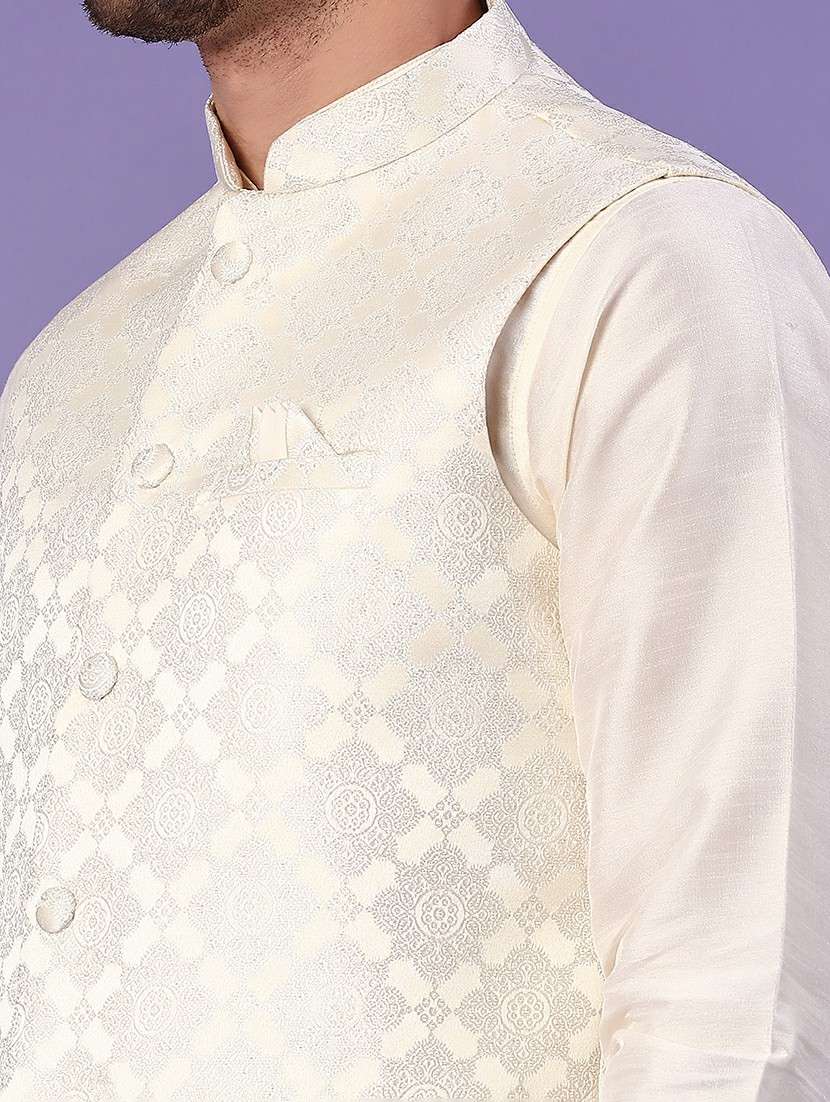 Beige Kurta Pyjama With Jacket Ethnic Wear Set - 22177221 -  Standard Image - 1