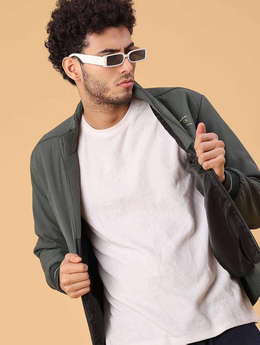 men solid long sleeve insulator bomber jacket