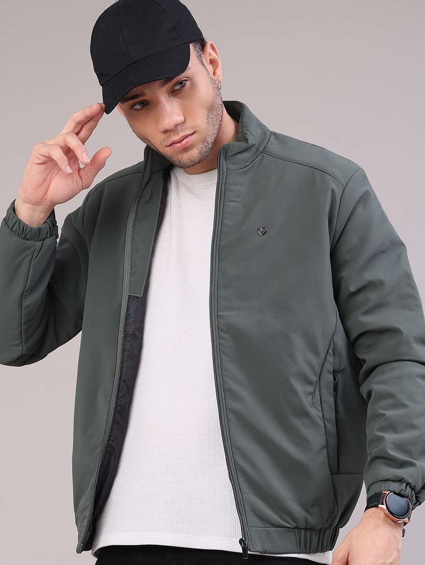 men solid long sleeve insulator bomber jacket