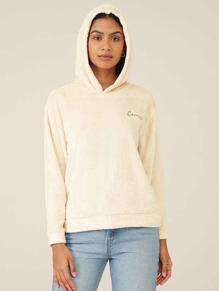 women solid long sleeve hooded sweatshirt - 22177789 -  Standard Image - 1