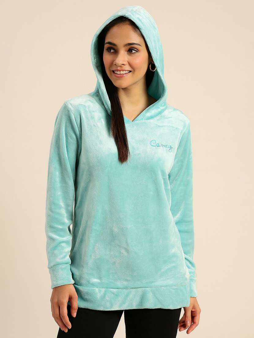 women solid long sleeve hooded sweatshirt - 22177790 -  Standard Image - 1