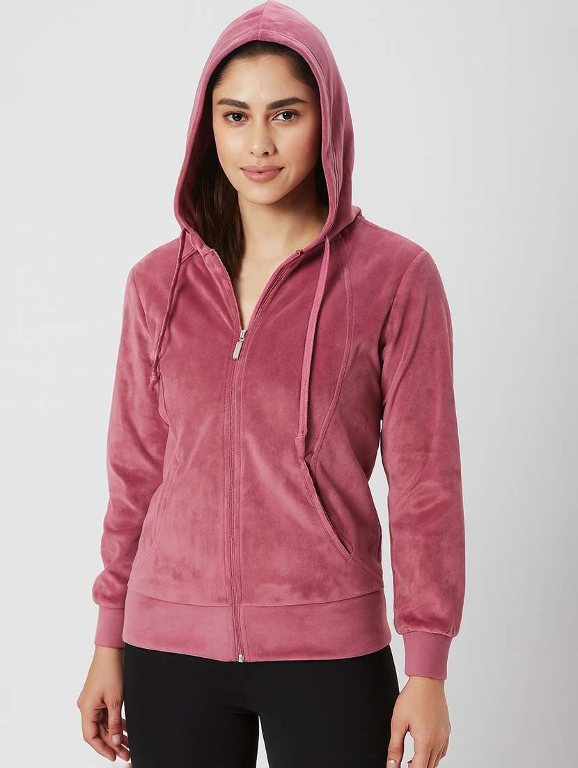 women solid long sleeve hooded sweatshirt - 22177862 -  Standard Image - 1