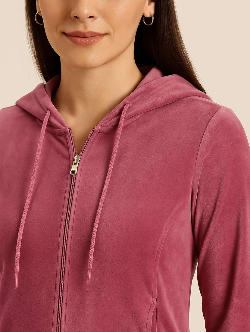 women solid long sleeve hooded sweatshirt - 22177862 -  Standard Image - 4